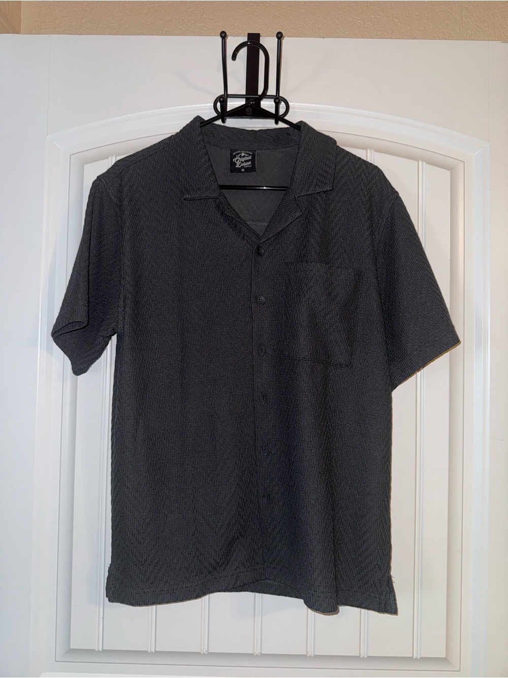 Original Deluxe Black Textured Short-Sleeve Button-Down Shirt